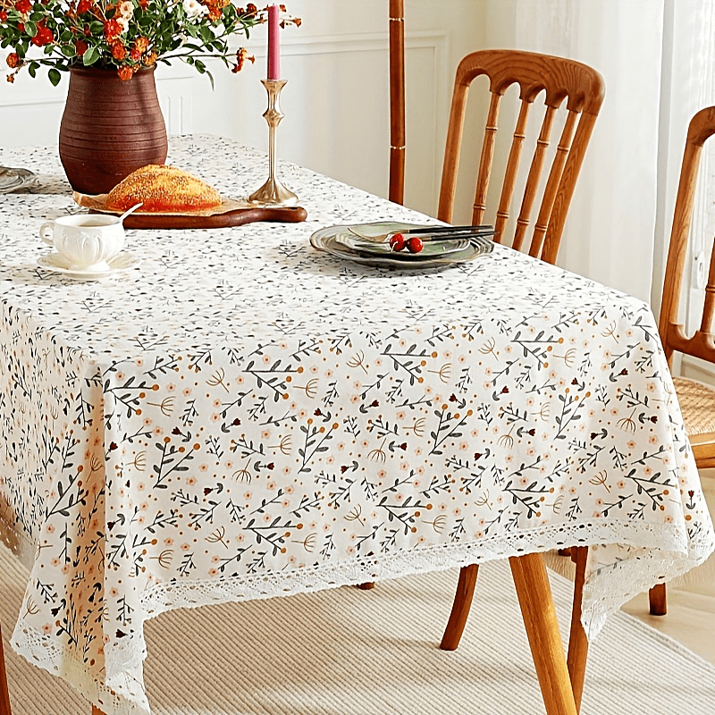 Flower Print Tablecloth Polyester Rectangular Lace Tablecloth