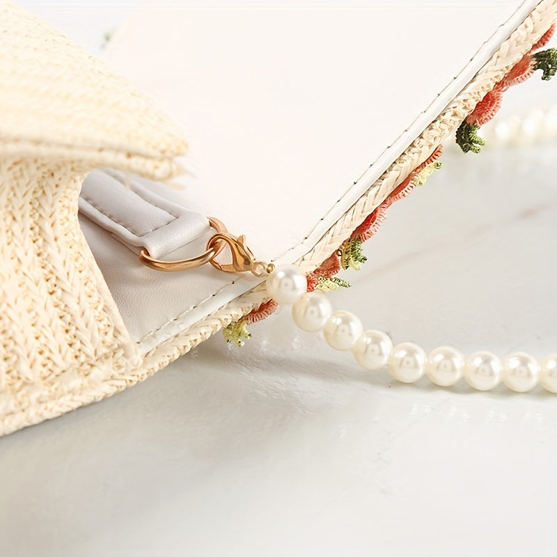 Laciness Crossbody Bag With Pearl Handle and Shoulder Strap