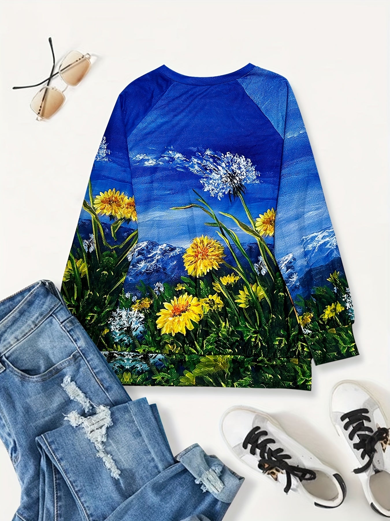 Landscape Print Pullover Sweatshirt for Women
