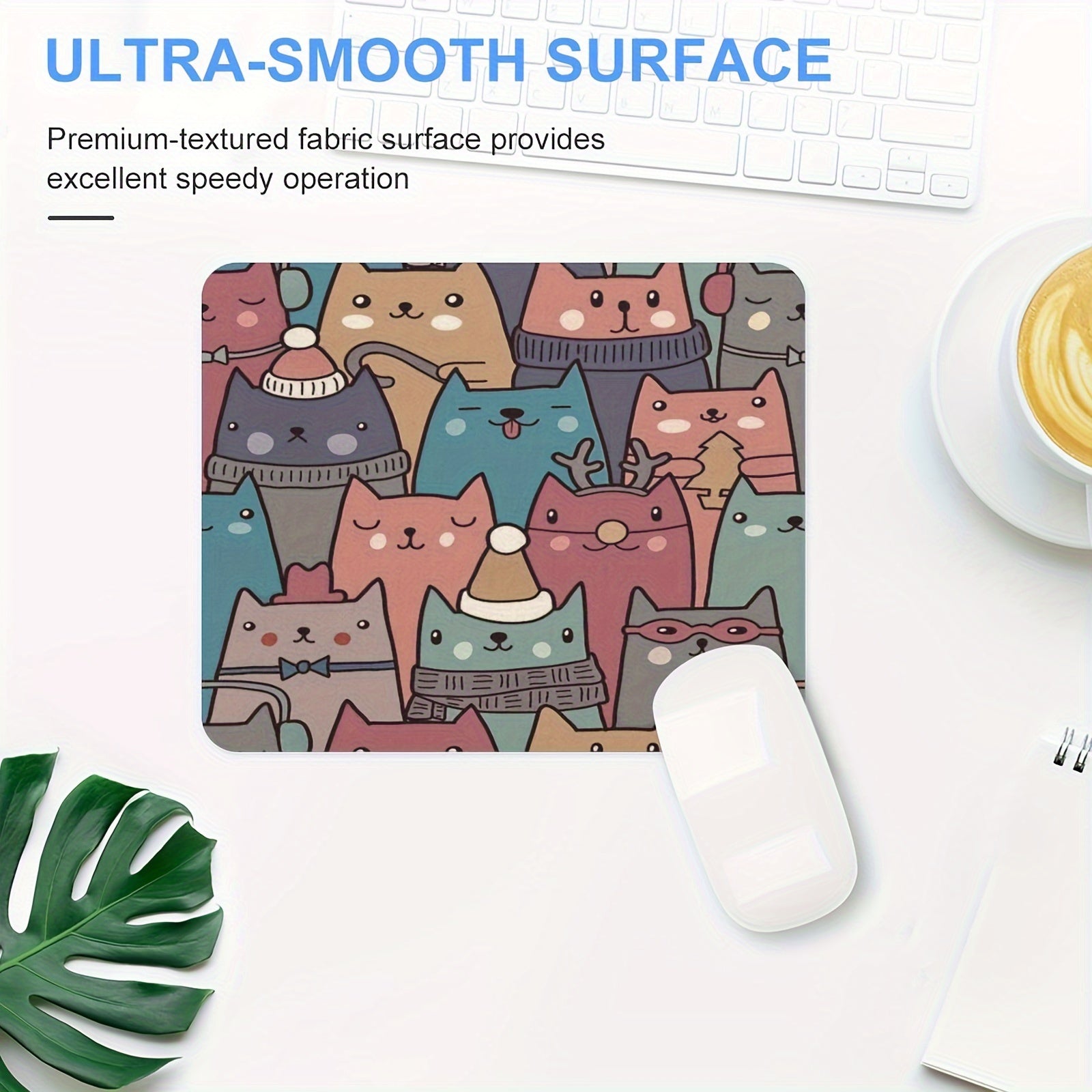 Cartoon Cat Heads Mouse Pad Non Slip Rubber Base Waterproof Mouse Mat