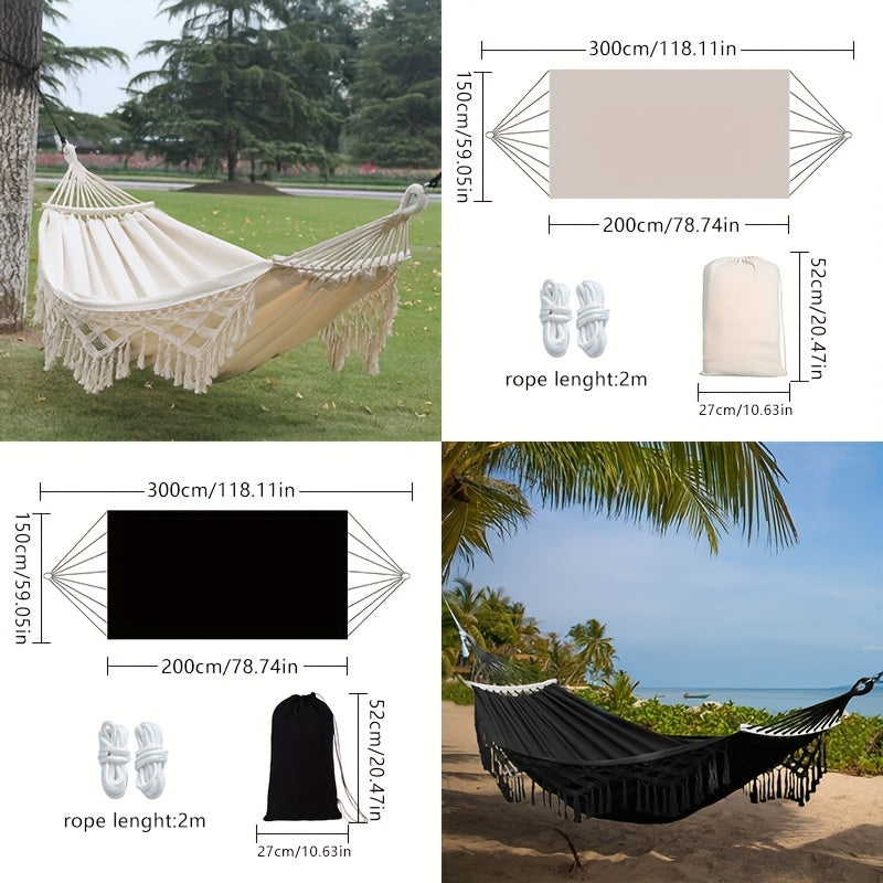Tassel Swing Hammock for Camping with Wooden Sticks