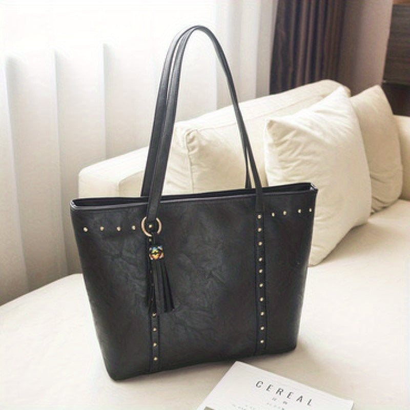 Vintage Large Tote Bag Retro PU Leather Shoulder Bag Women's Handbag