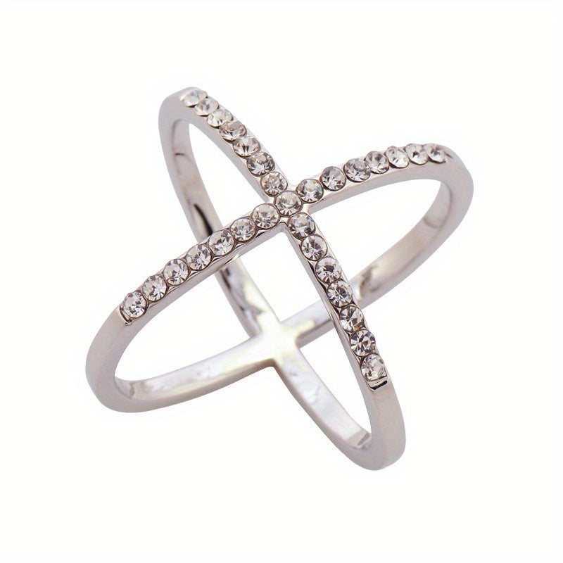 Rhinestone Cross Ring Scarf Buckle Geometric Knit Shawl Clothes Clip Women