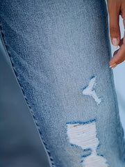  Washed Ripped Button Fly High Skinny Jeans