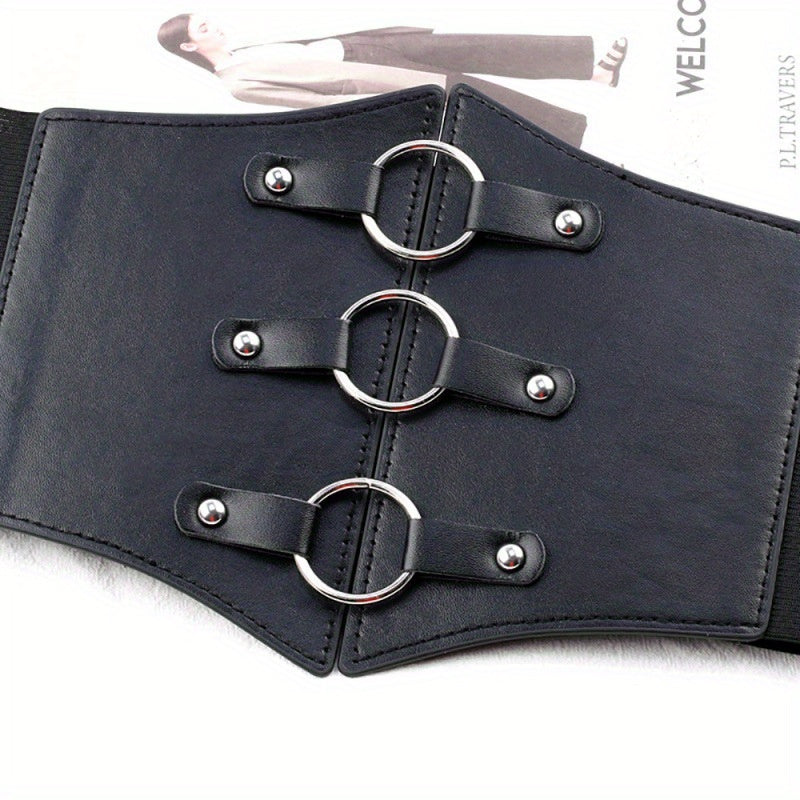 Punk Circles Buckle Wide Belt Coat Waistband Elastic Casual Decorative Girdle
