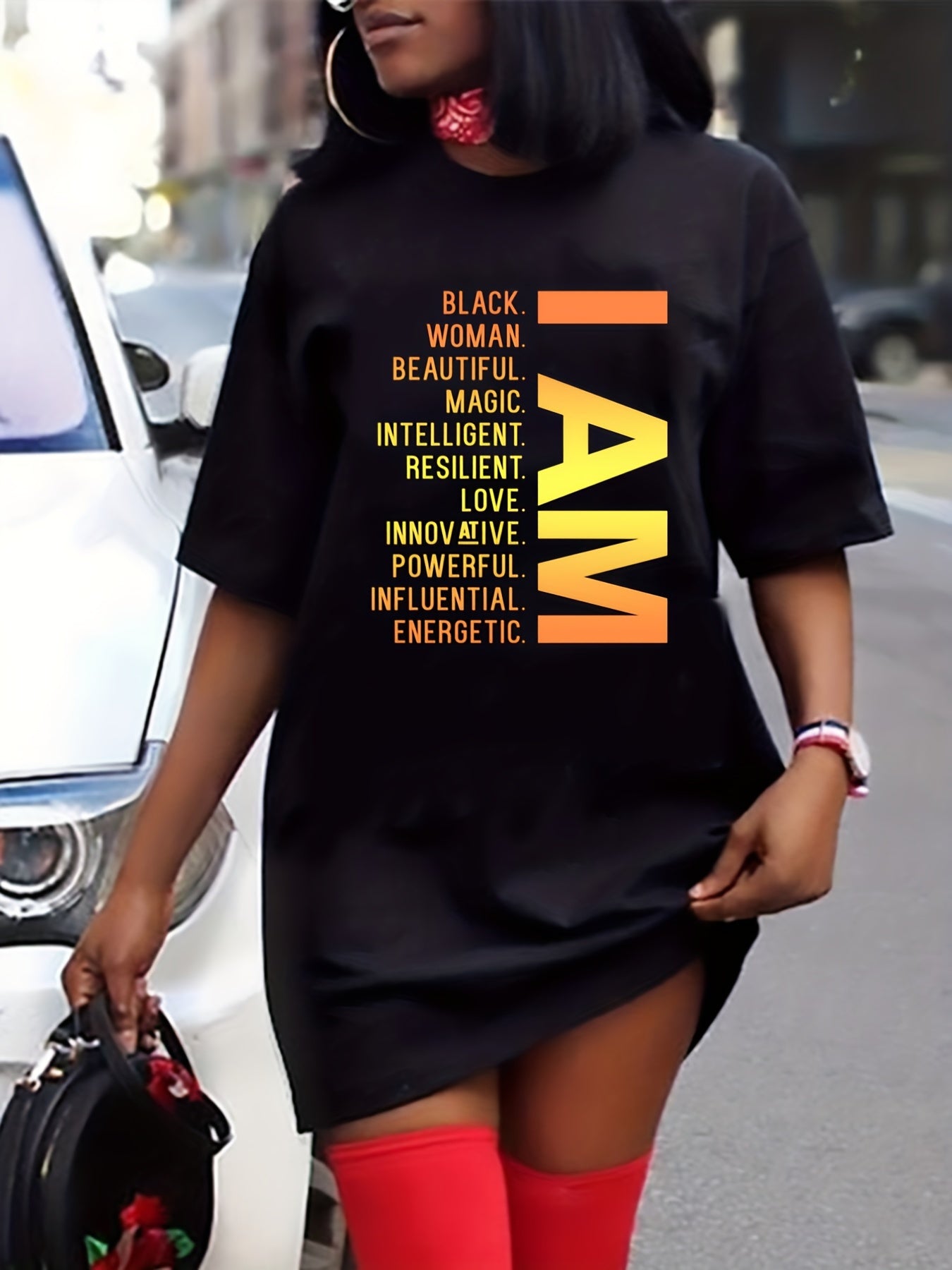  Slogan Print Short Sleeve Tee Dress