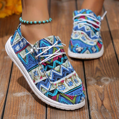 Women's Geometric Canvas Slip-On Shoes Lightweight Comfy Outdoor Casual Shoes