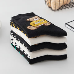 5 Pairs Cartoon Bear Print Crew Socks Women's Stockings