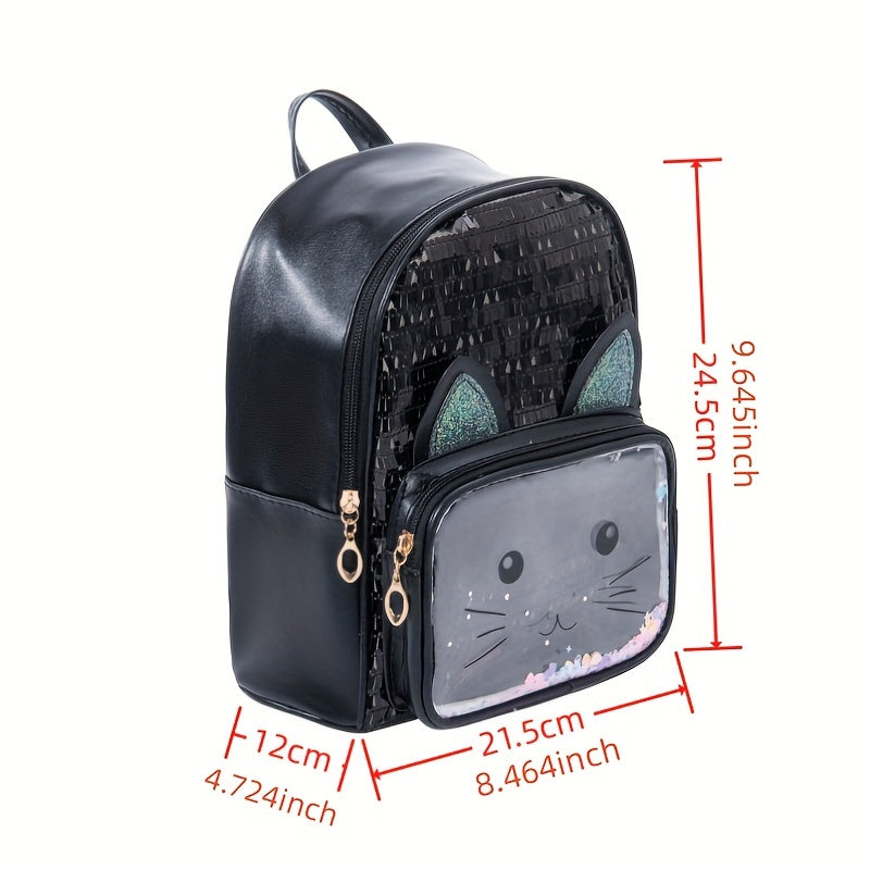 Colorful Sequins Cat Small Backpack for Kids