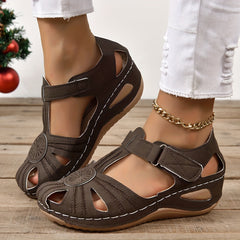 Women's Hollow Out Wedge Sandals - Hook & Loop Fastener