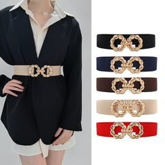 Women's Multicolor Elastic Belt w/ Golden Ring Buckle for Dress
