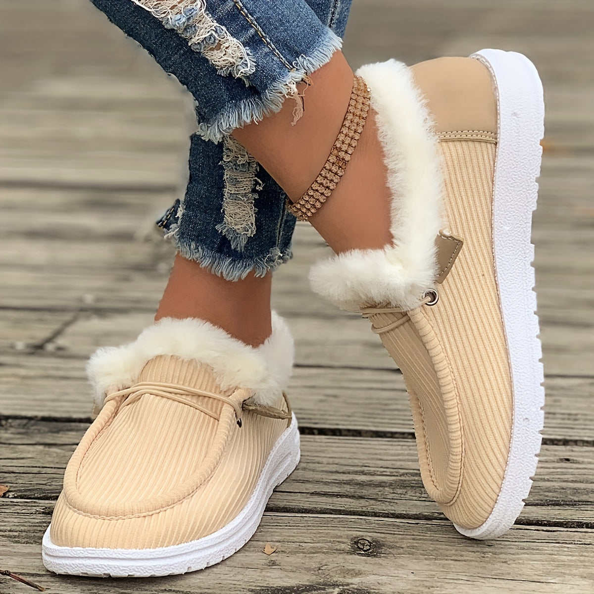 Plush Lined Thermal Snow Shoes Winter Keep Warm Non Slip Boat Shoes