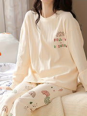 Rainbow Print Pajama Set Long Sleeve Top & Pants Women's Sleepwear