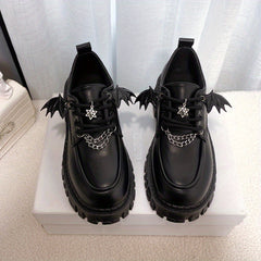 Women's Platform Loafers Chain Decor Lace Up Shoes