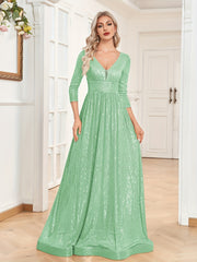 Sequined Maxi Dress V Neck Gown For Bridesmaid