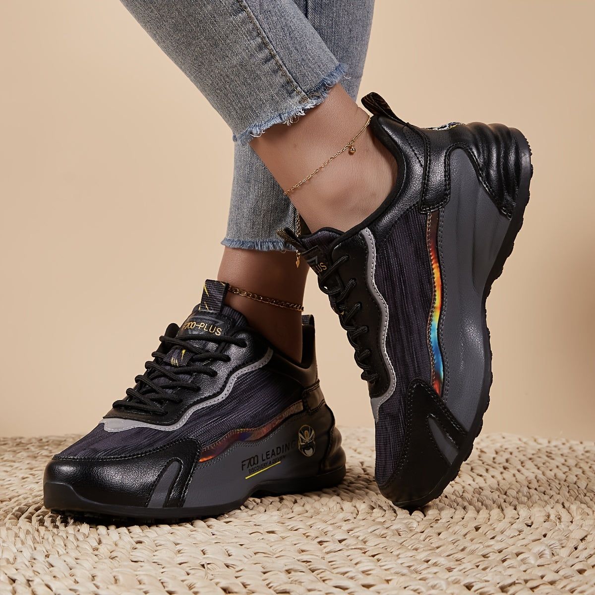 Chinese Style Block Running Shoes With Reflective Stripes