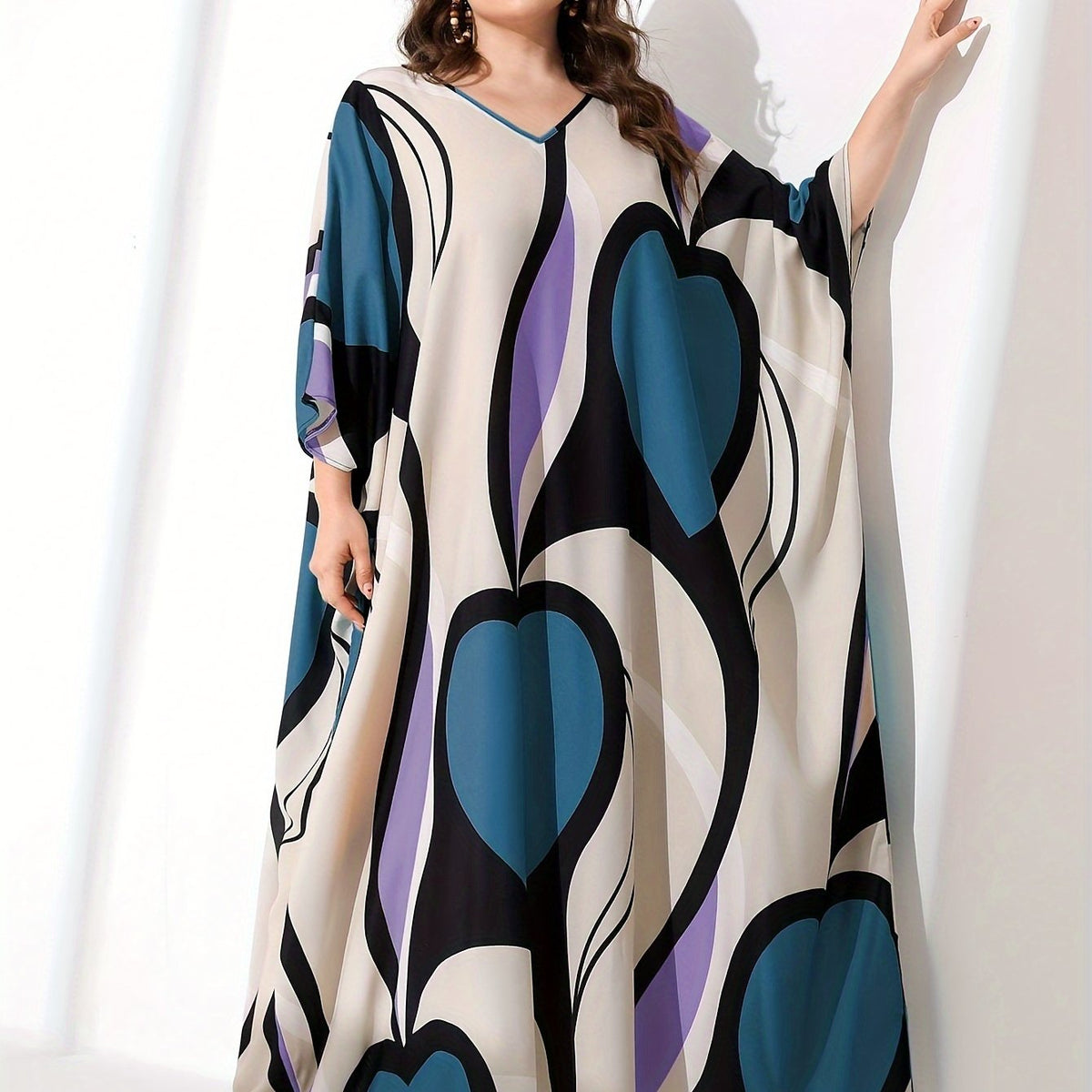  Women's Random Print Batwing Maxi Dress
