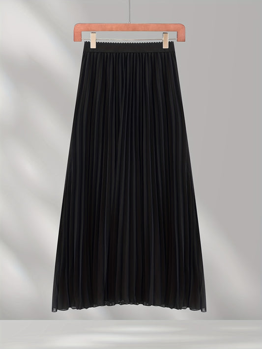 Scallop Trim Waist Pleated Skirt Casual Skirt for Spring & Summer