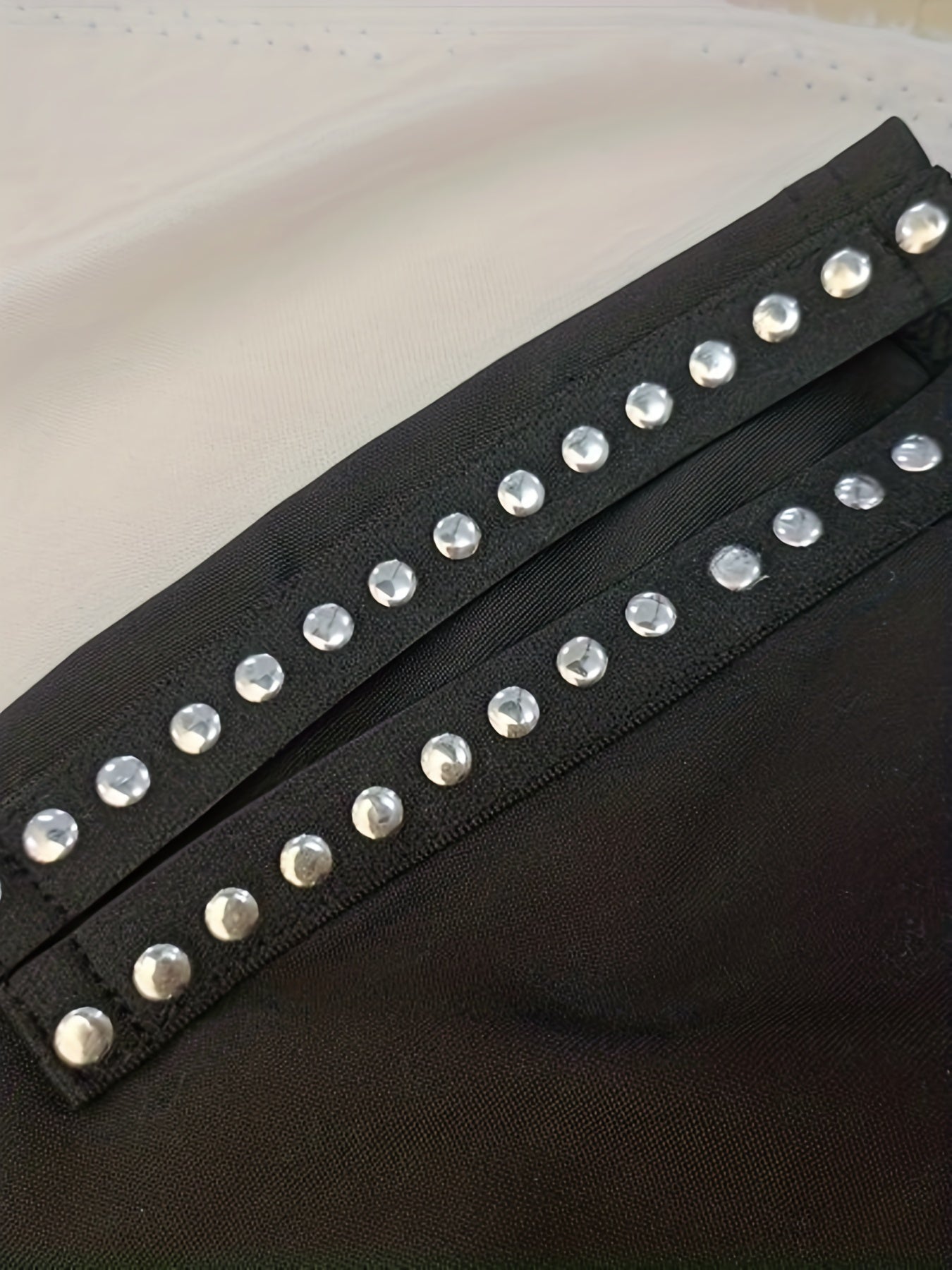  Sexy Pants Solid Beaded Elastic High Rise Side Split Trousers