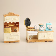 Dollhouse Kitchen Set with Dining Table & Cabinet Pretend Play Toy