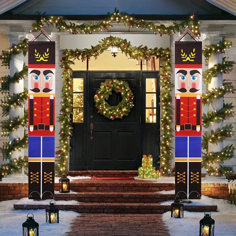 2pcs Christmas Couplets Door Curtain Nutcracker Soldier Knights Flags