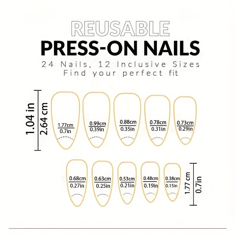 24PCS BOX Water Droplets Press On False Nail Art Y2k French Tip Nail