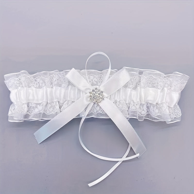 Glam Lace & Rhinestone Bridal Garter with Bow Wedding Accessory