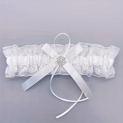 Glam Lace & Rhinestone Bridal Garter with Bow Wedding Accessory
