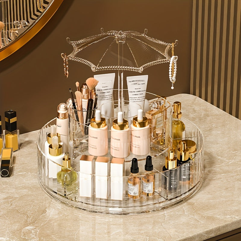 360 Degree Rotating Makeup Organizer Adjustable Cosmetic Display Case