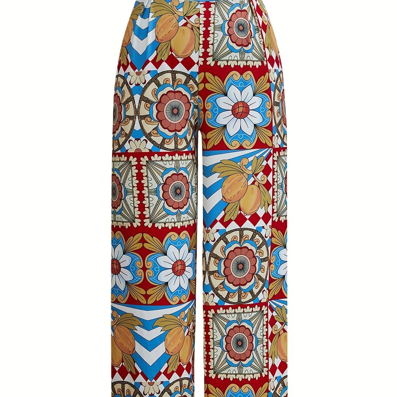  Women's Floral Wide Leg Stretch Pants