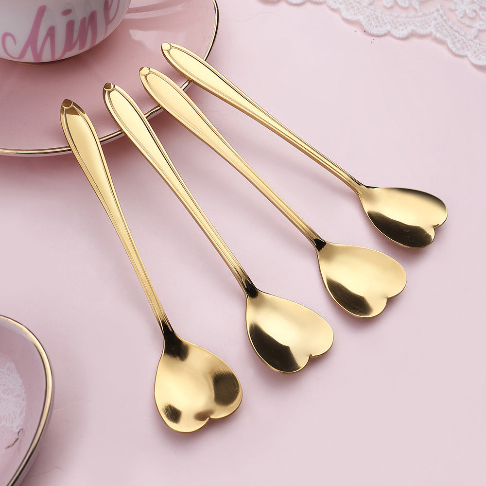 4pcs Heart Shaped Coffee & Dessert Spoon Set Tea Coffee Desserts