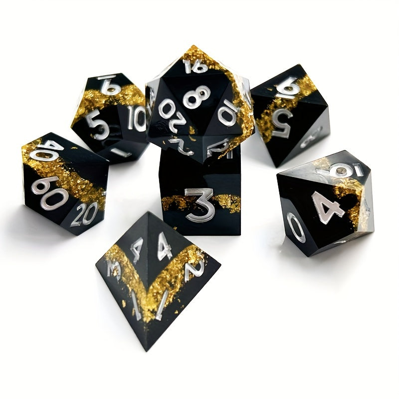 7pcs Golden Pattern Resin Dice Mini Dice For Game Entertainment