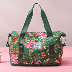 Floral Print Oxford Cloth Travel Bag Large Capacity & Waterproof