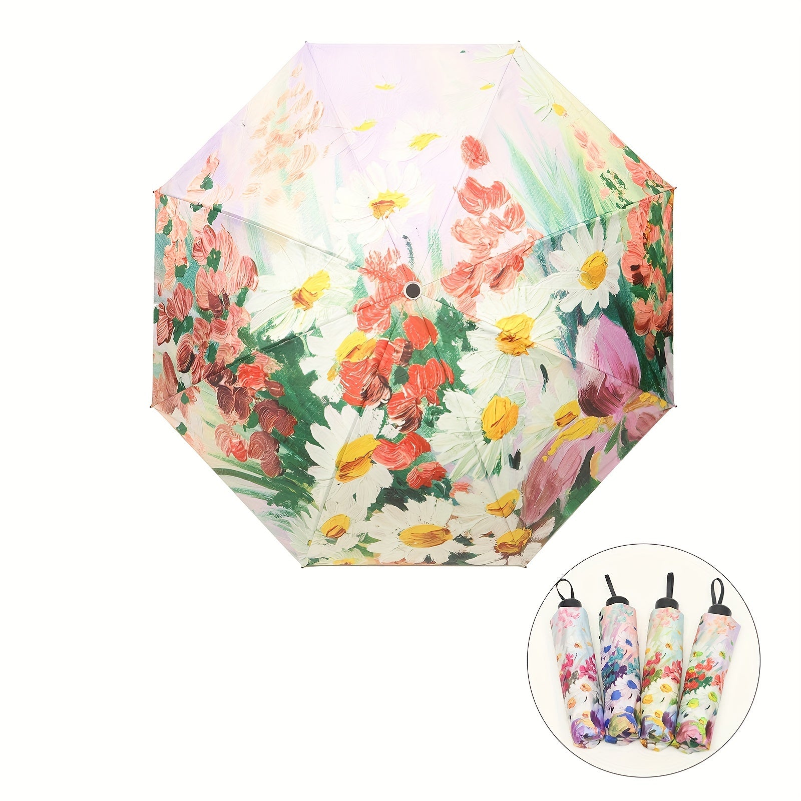 Floral Pattern Umbrella Folding Manual Dual-use Three-fold