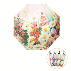Floral Pattern Umbrella Folding Manual Dual-use Three-fold