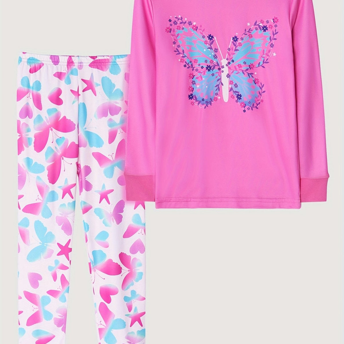 Girls Butterfly Print Pajama Set