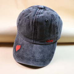 Red Love Embroidery Distressed Baseball Cap