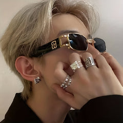 Y2K Rectangle Metal Sunglasses UV400