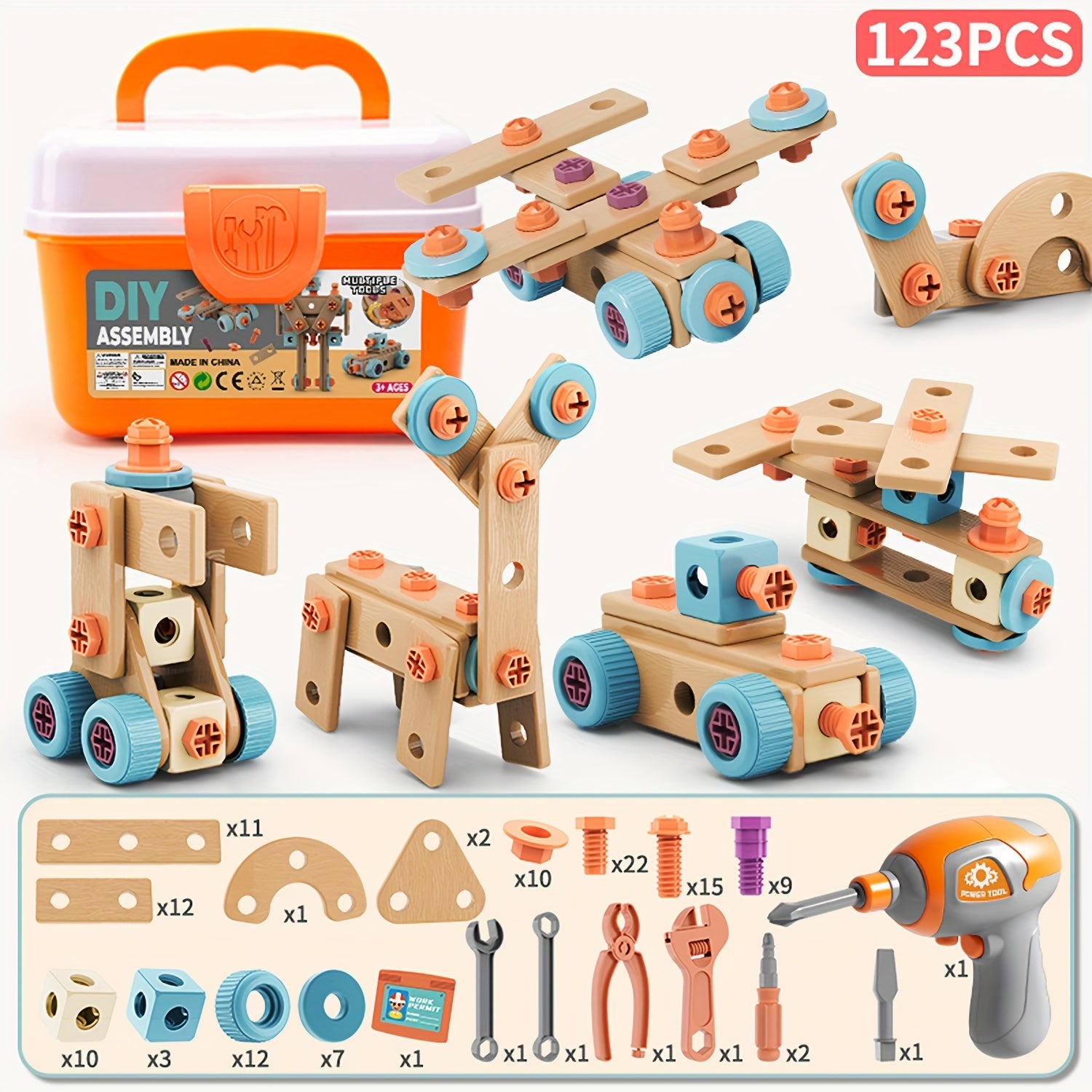 Kids' House Tool Kit DIY Learning Toy Set with Drill and Wrenches