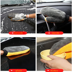 Coral Velvet Bear Paw Car Wash Gloves Water Absorption Microfiber