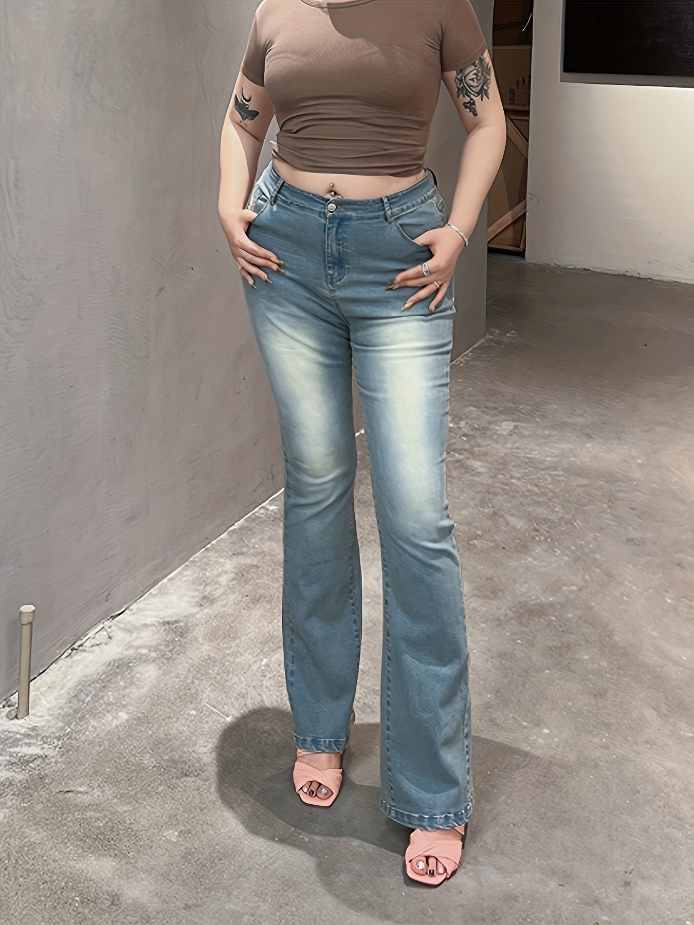  Button Fly Flared Leg Jeans