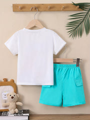 Boys Teddy Bear Graphic Print T-shirt & Shorts Set