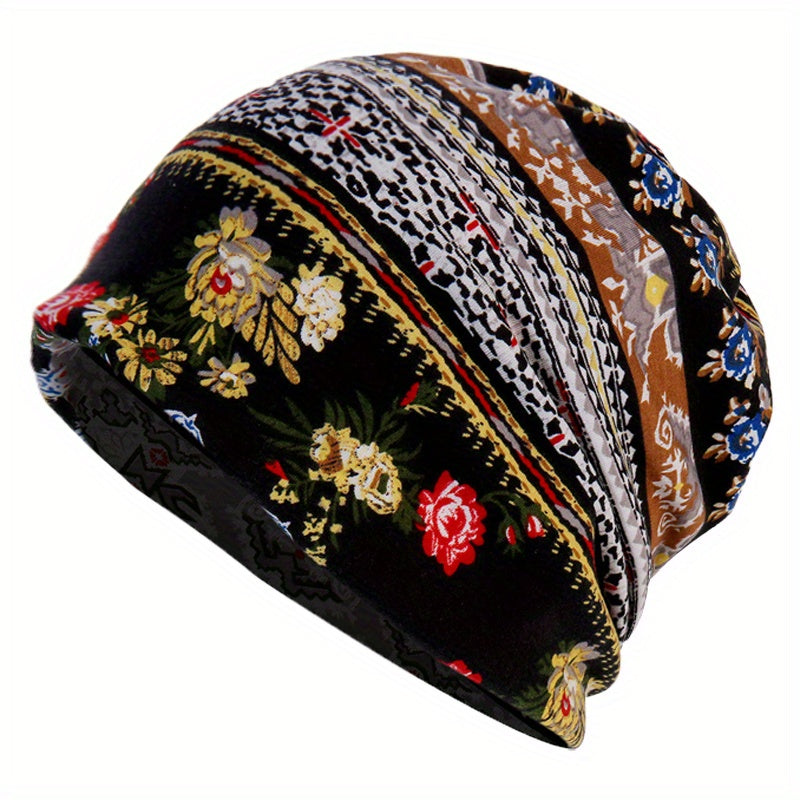 Bohemia Soft Flower Print Sleep Beanie Hat Cap 23 Inches 58 Cm