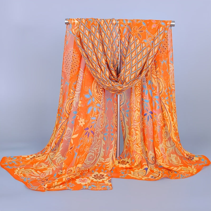 Peacock Print Chiffon Silk Shawl Women Scarf