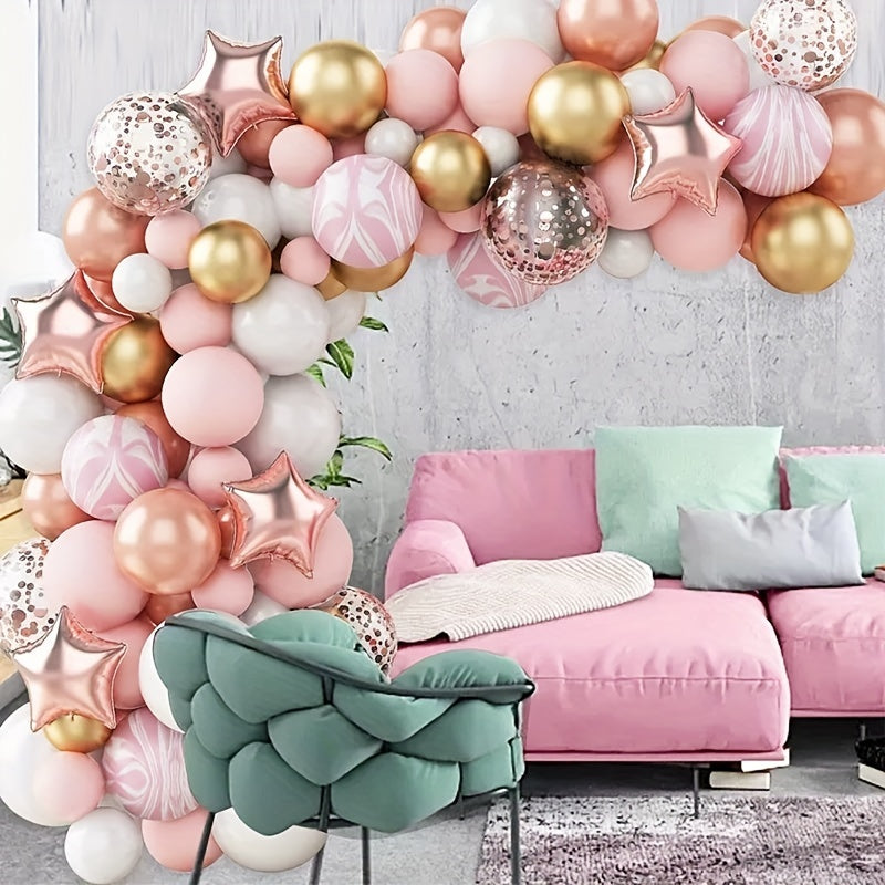 82pcs Pink & Golden Confetti Balloon Garland for Girl's Baby Shower Birthday