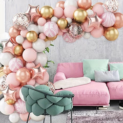 82pcs Pink & Golden Confetti Balloon Garland for Girl's Baby Shower Birthday