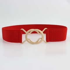 Wide Elastic Dress Belt Solid Coat Party Belts Round Double Cross Buckle