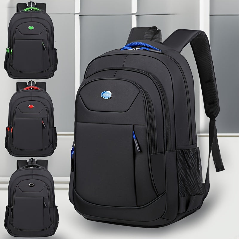 Durable Solid Colour Backpack with Multiple Zippers and Adjustable Straps