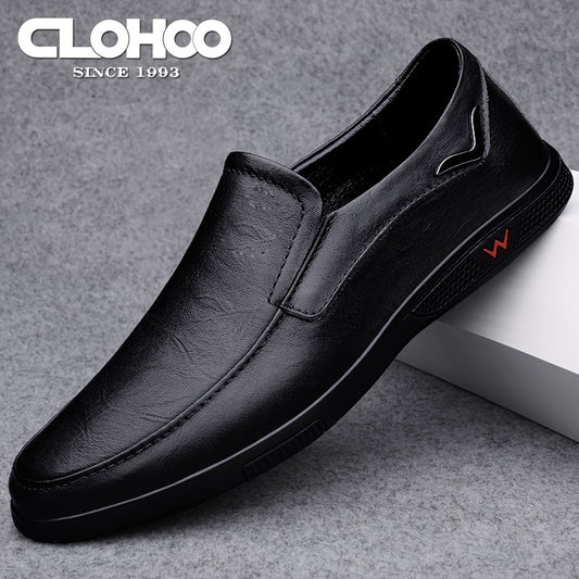 CLOHOO Personalized Leather Dress Shoes Custom Slip On Flat Shoes