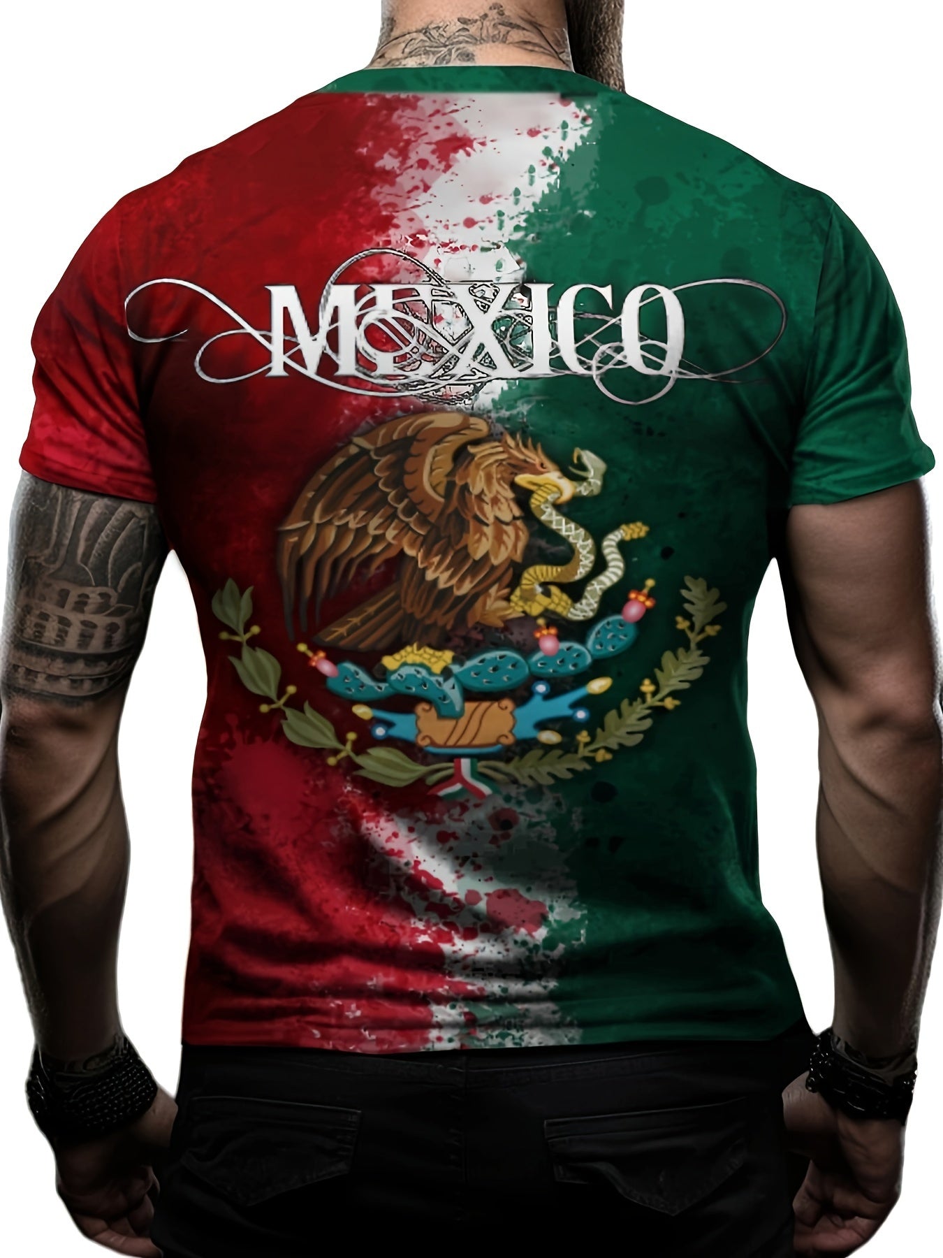 Mexico Eagle Pattern Print Men's Short Sleeve T-shirt Graphic Tee